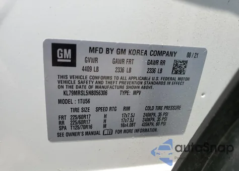 2022 Chevrolet Trailblazer Lt z USA, uszkodzony, nr VIN KL79MRSL5NB056306